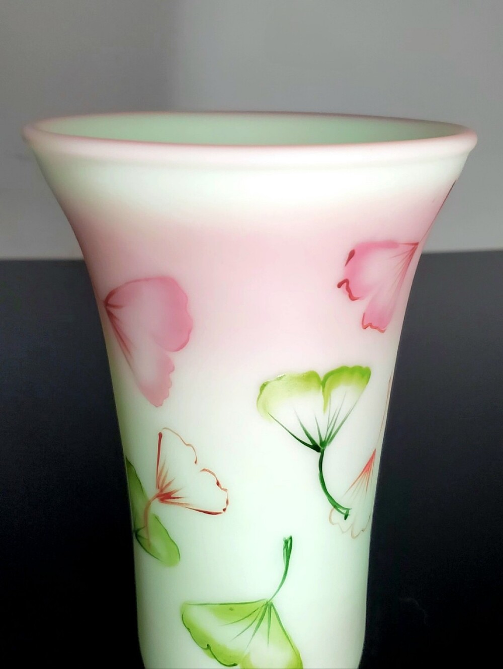 NIB Fenton Lotus Mist Burmese Ginkgo Leaves Hand Painted Vase Signed 8.5" 2007 - Picture 7 of 14
